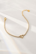 Crystal Heart Bracelet - Delicate Tennis Bracelet with Heart Charm