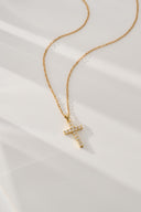 Cross Necklace - Delicate Gold Crystal Cross Pendant Necklace