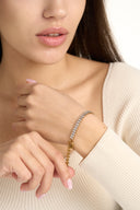 Woman wearing crystal toggle bracelet
