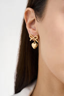 Gold Tone Bow Heart Earrings