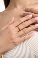 Heart Ring - Delicate Gold Crystal Heart Ring with Pavé Band