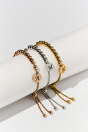 Beaded Initial Bracelet - Adjustable Slider Bracelet with Personalized Letter Charm