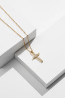 Cross Necklace - Delicate Gold Crystal Cross Pendant Necklace