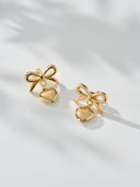 Gold Tone Bow Heart Earrings