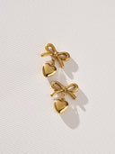 Gold Tone Bow Heart Earrings