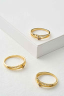 Heart Ring - Delicate Gold Crystal Heart Ring with Pavé Band